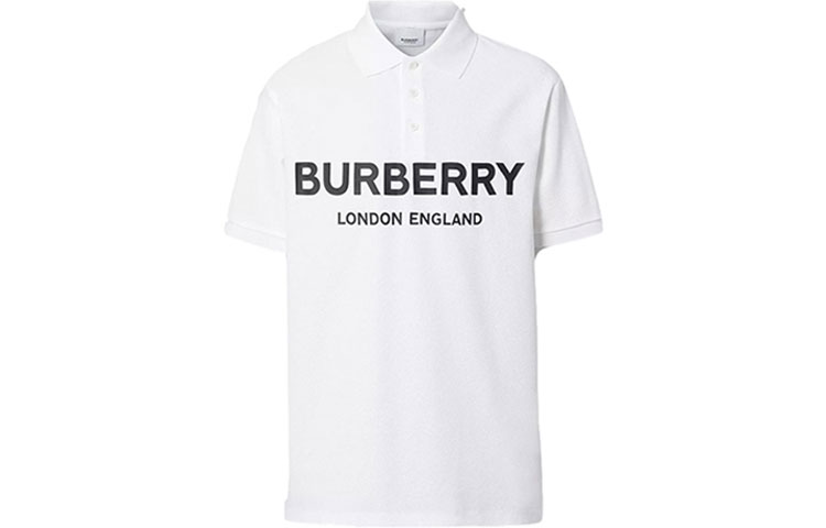 Burberry White Short-Sleeve Polo Shirt with Logo Print 80094981