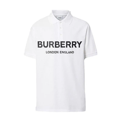 Burberry White Short-Sleeve Polo Shirt with Logo Print 80094981
