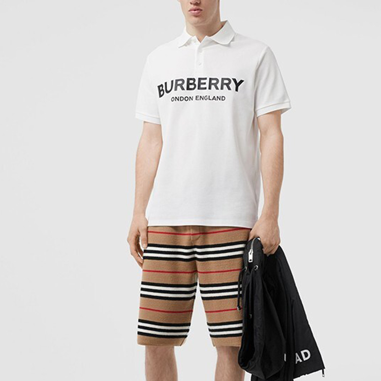 Lookbook Burberry White Short-Sleeve Polo Shirt with Logo Print 80094981