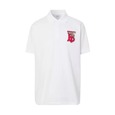 Burberry White Short-Sleeve Polo Shirt with Signature Monogram Print 80248521