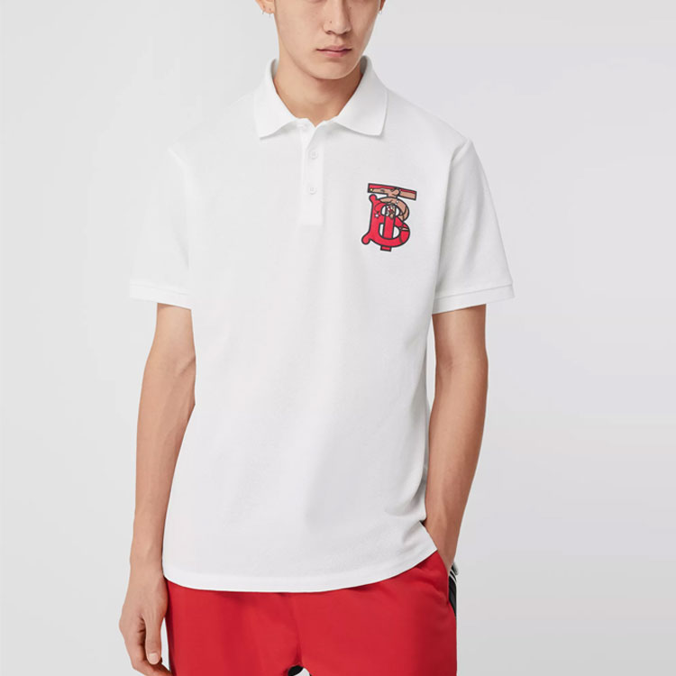 Burberry White Short-Sleeve Polo Shirt with Signature Monogram Print 80248521 圖 4