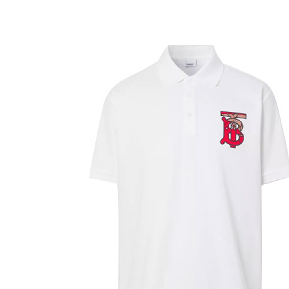 Burberry White Short-Sleeve Polo Shirt with Signature Monogram Print 80248521 圖 6