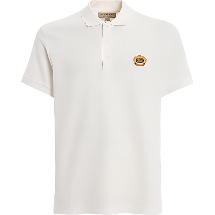 Burberry White Short Sleeve Polo Shirt with Gold Embroidery 80030211