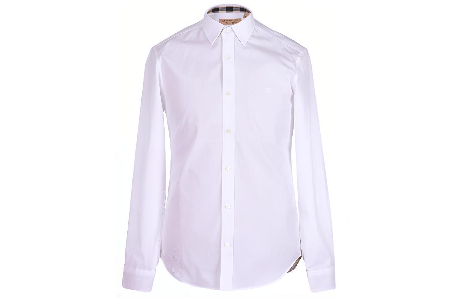 Burberry White Solid Classic Vintage Collar Long-Sleeve Shirt for Men 39911591 圖 2