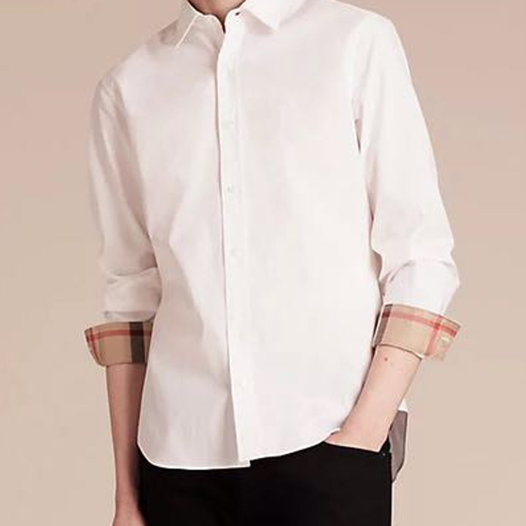 Burberry White Solid Classic Vintage Collar Long-Sleeve Shirt for Men 39911591 圖 4