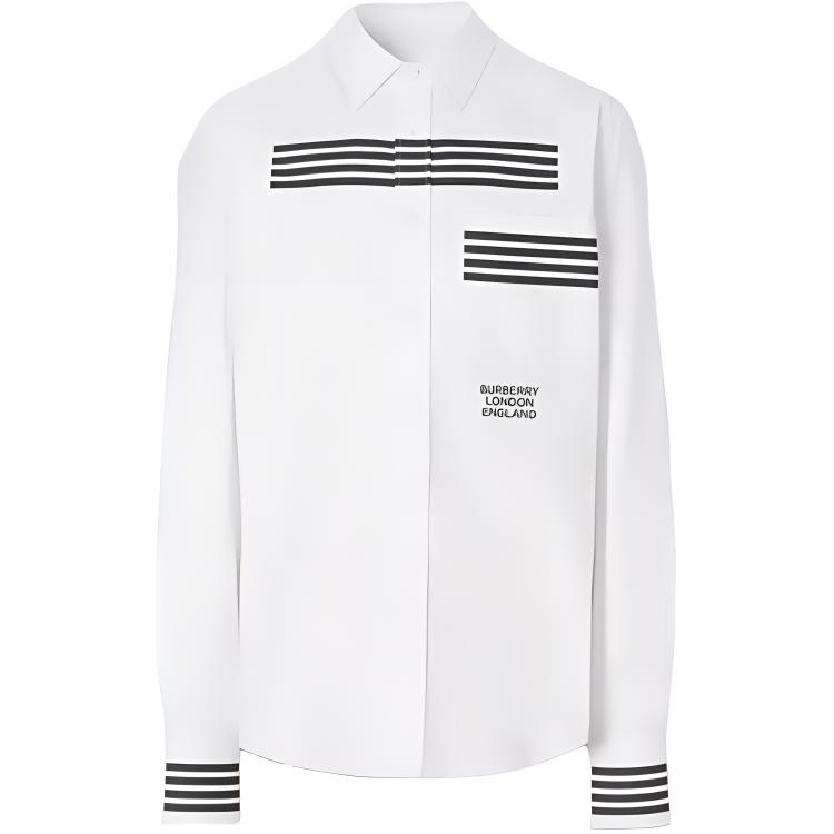 Burberry White Striped Print Cotton Oxford Long Sleeve Shirt 80237541