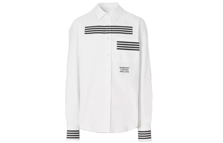Burberry White Striped Print Cotton Oxford Long Sleeve Shirt 80237541 圖 2