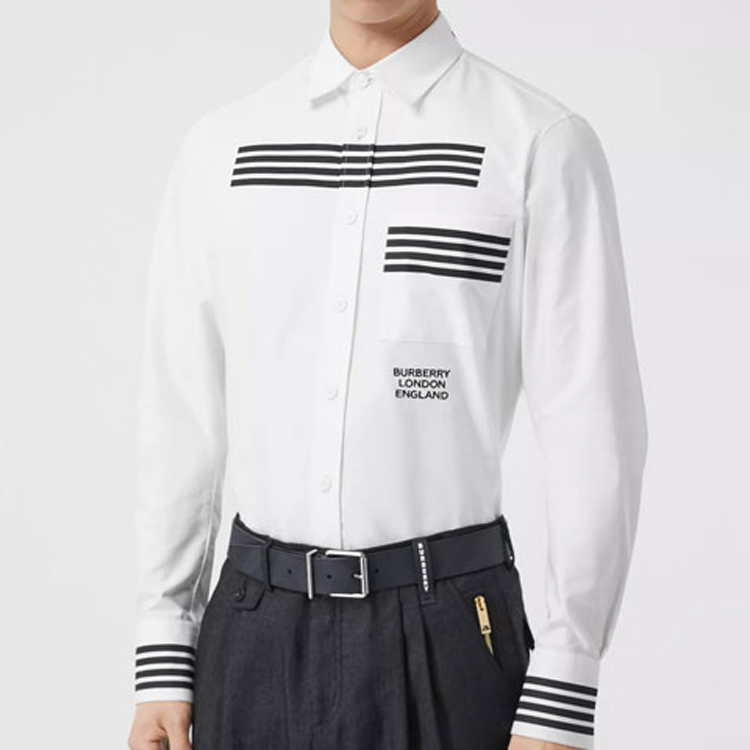 Burberry White Striped Print Cotton Oxford Long Sleeve Shirt 80237541 圖 3