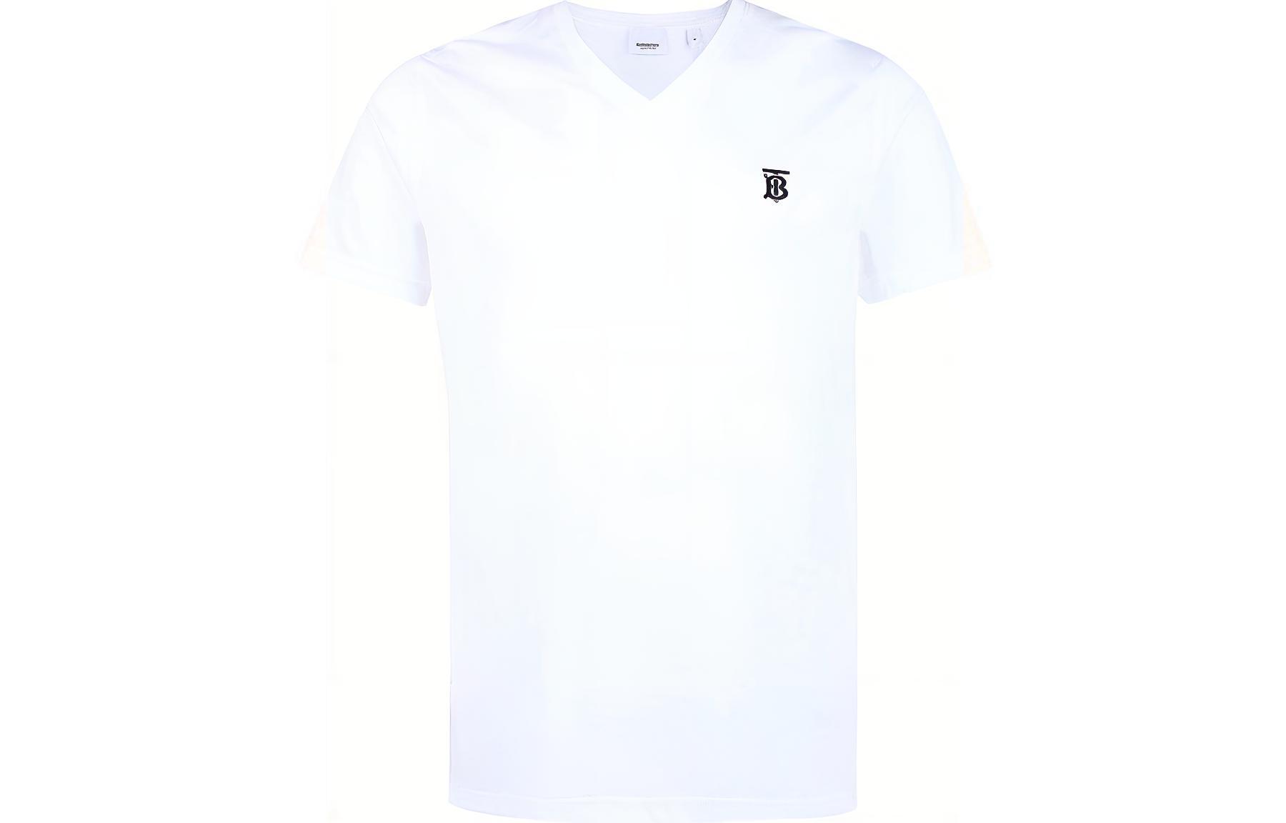 Burberry White V-Neck Tee with Logo Embroidery 80172581