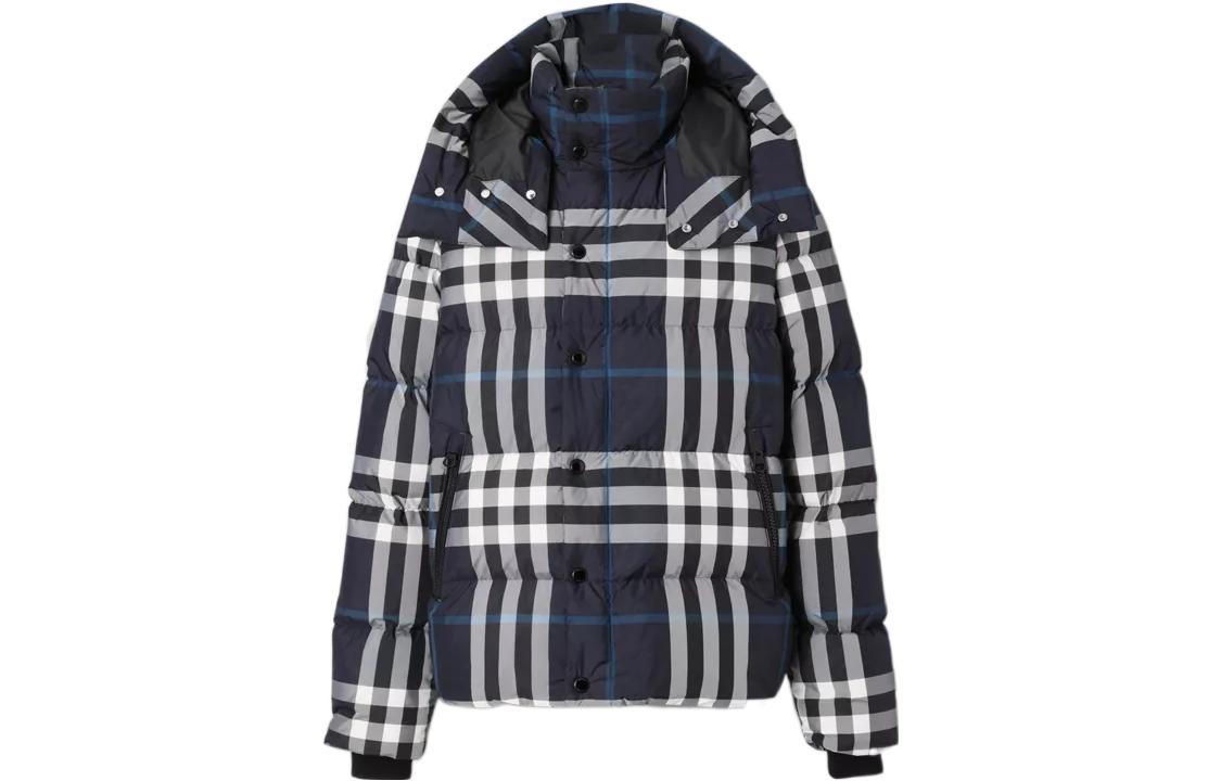 Burberry Winter Jacket Detachable Hood Night Check Down Coat Navy Blue Mens 80592121