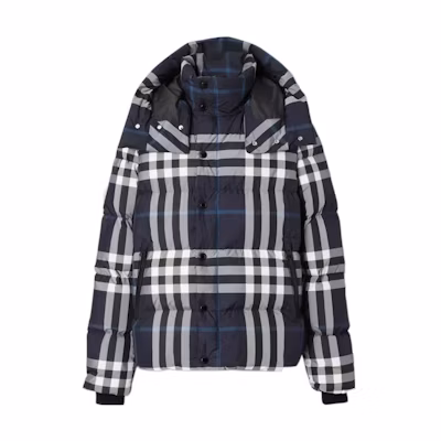 Burberry Winter Jacket Detachable Hood Night Check Down Coat Navy Blue Mens 80592121