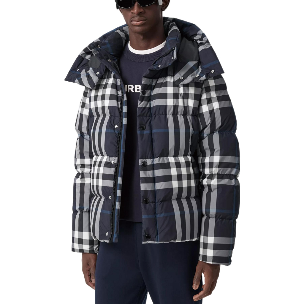 Shop 巴宝莉男士可拆卸连帽冬季羽绒外套 深蓝夜色格纹 80592121