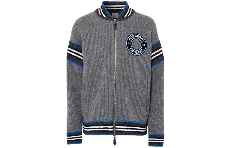 Burberry Wool-Blend Flight Jacket Dark Gray Logo Pattern 80381861