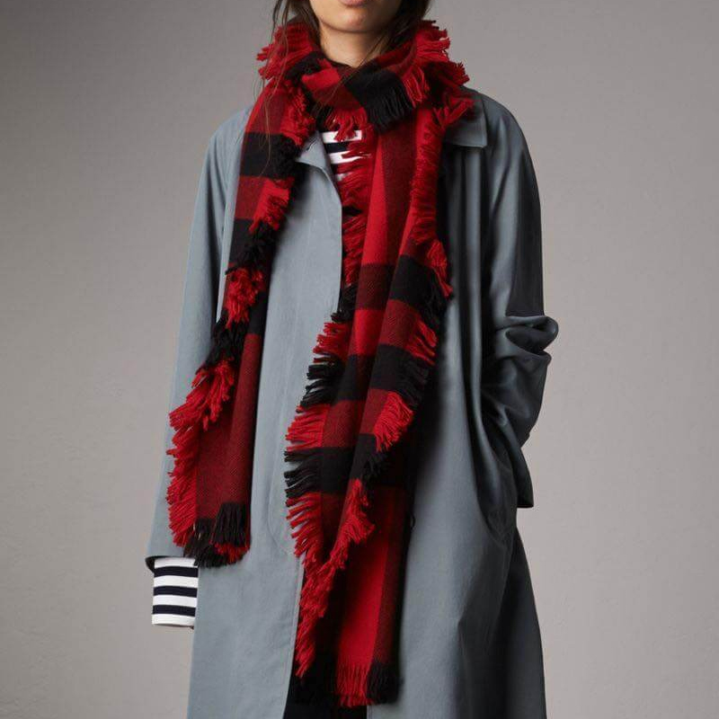 Burberry Wool Check Fringe Scarf Unisex Couple Design. 40609881 圖 5
