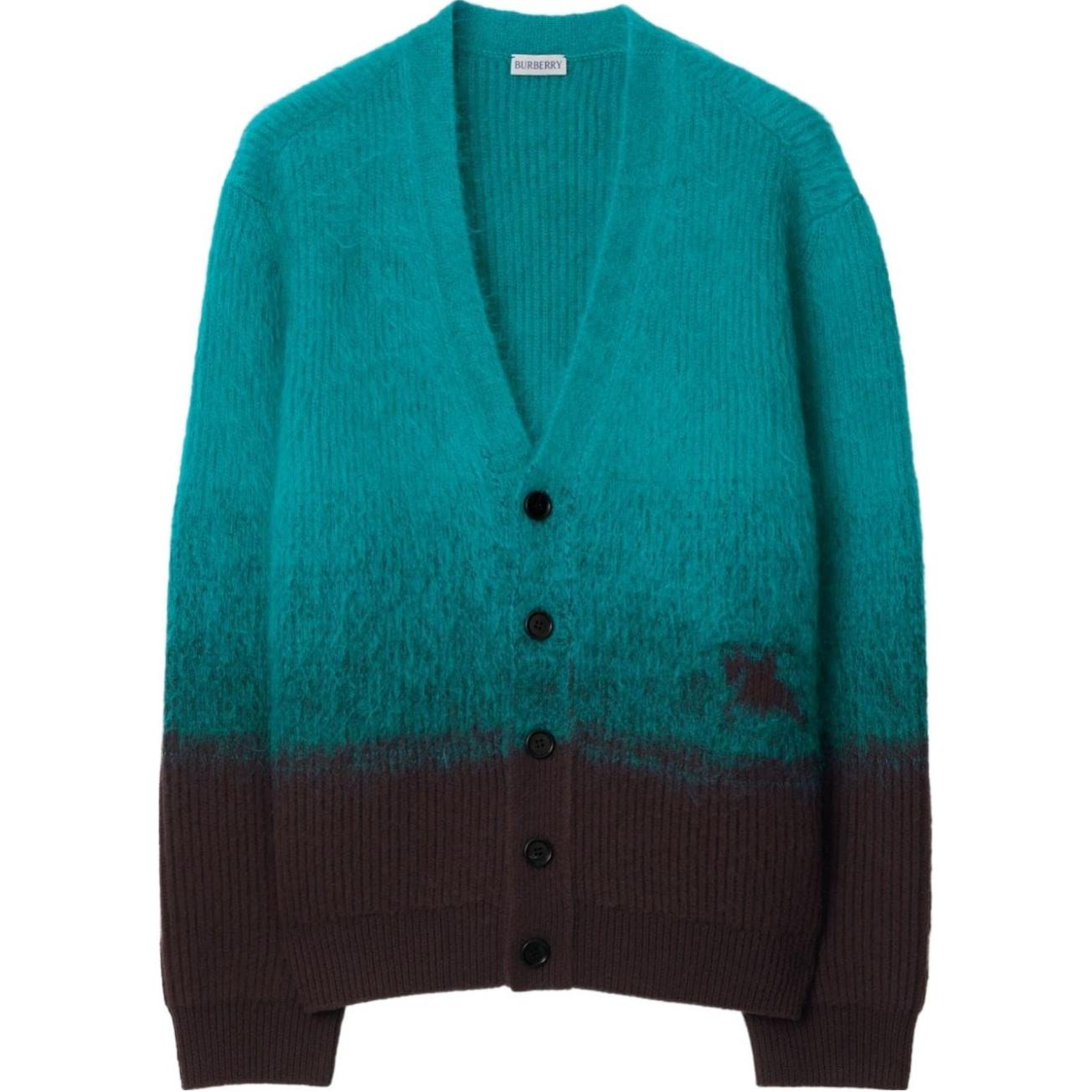 Burberry Wool Mohair Gradient V-Neck Button Cardigan - Kingfisher Green POIZON2407221552