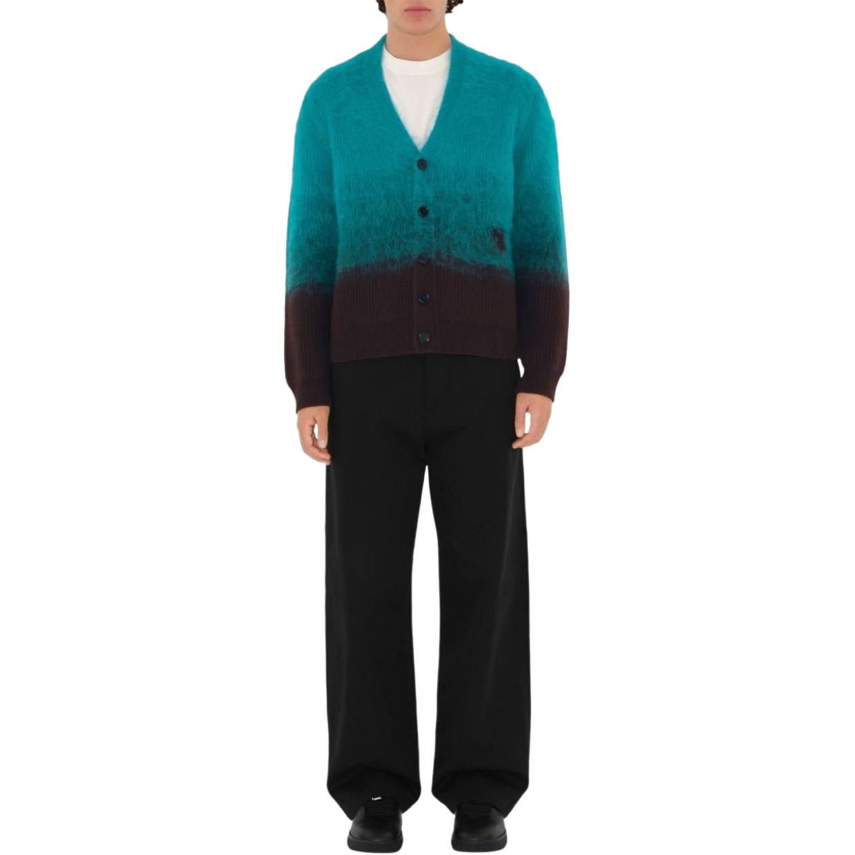 Lookbook Burberry Wool Mohair Gradient V-Neck Button Cardigan - Kingfisher Green POIZON2407221552