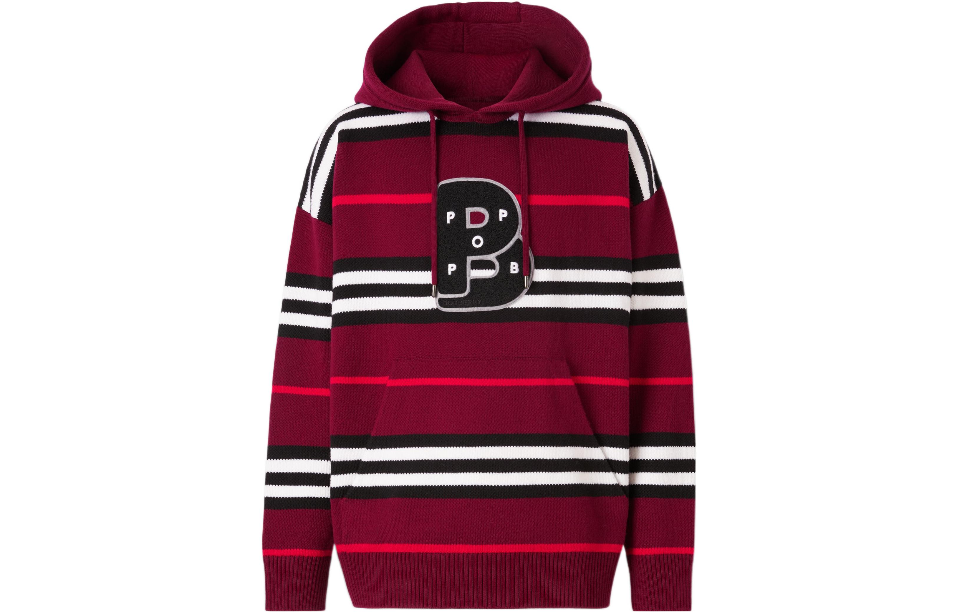Burberry Pop Trading Co FW22 Colorblock Striped Logo Knit Hoodie Red Mens 80590501