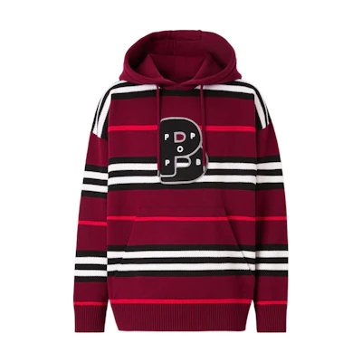 Burberry Pop Trading Co FW22 Colorblock Striped Logo Knit Hoodie Red Mens 80590501