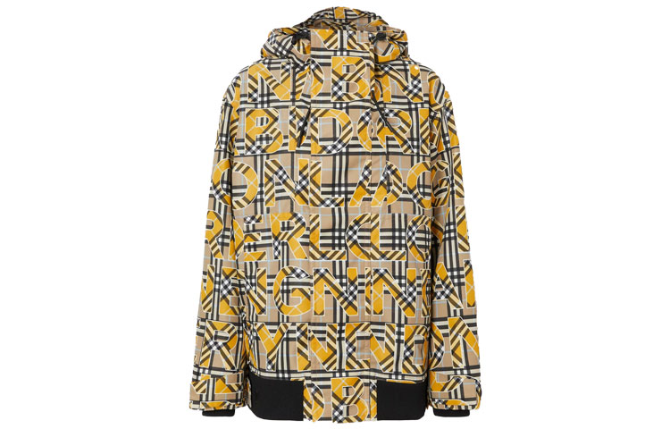 Burberry Yellow Hooded Jacket with Logo and Check Pattern Print 80392191