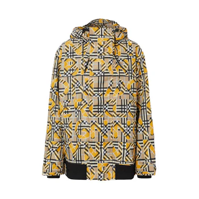 Burberry Yellow Hooded Jacket with Logo and Check Pattern Print 80392191