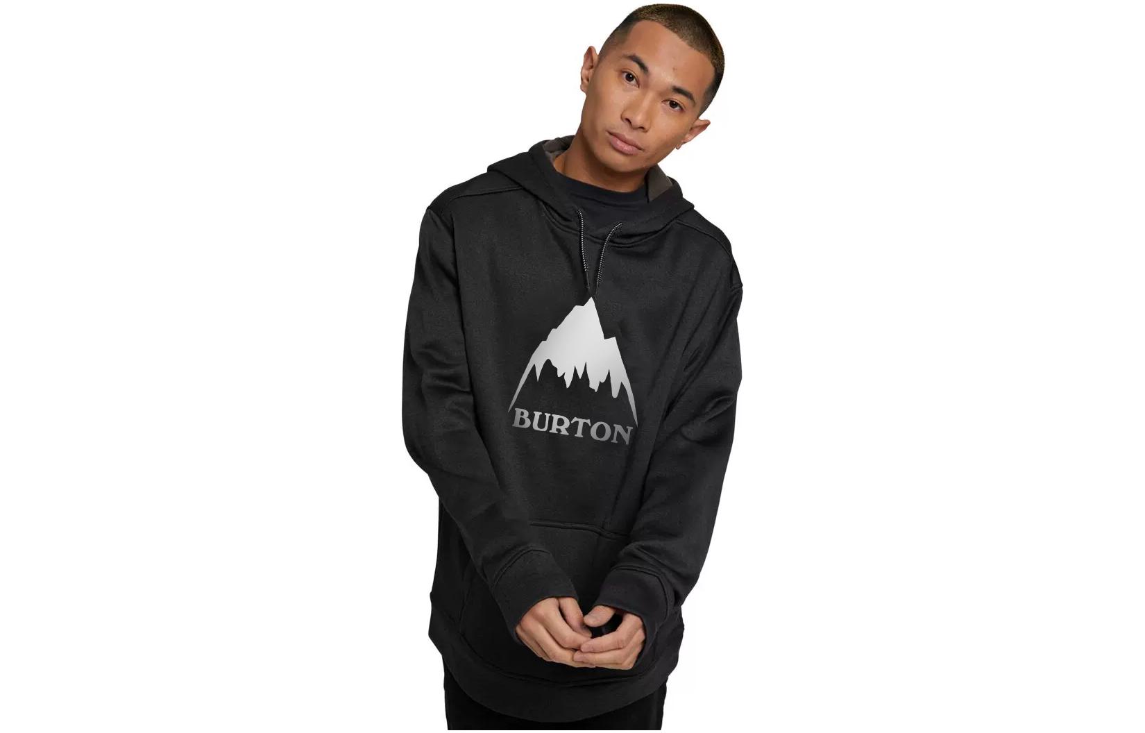 Burton Black Hoodie with Letter Print Fleece Design 16223110004