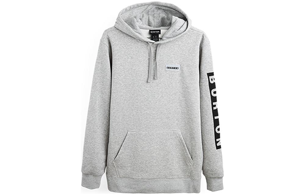 Burton Logo Print Pullover Hoodie with Drawstring - Gray 19696105020