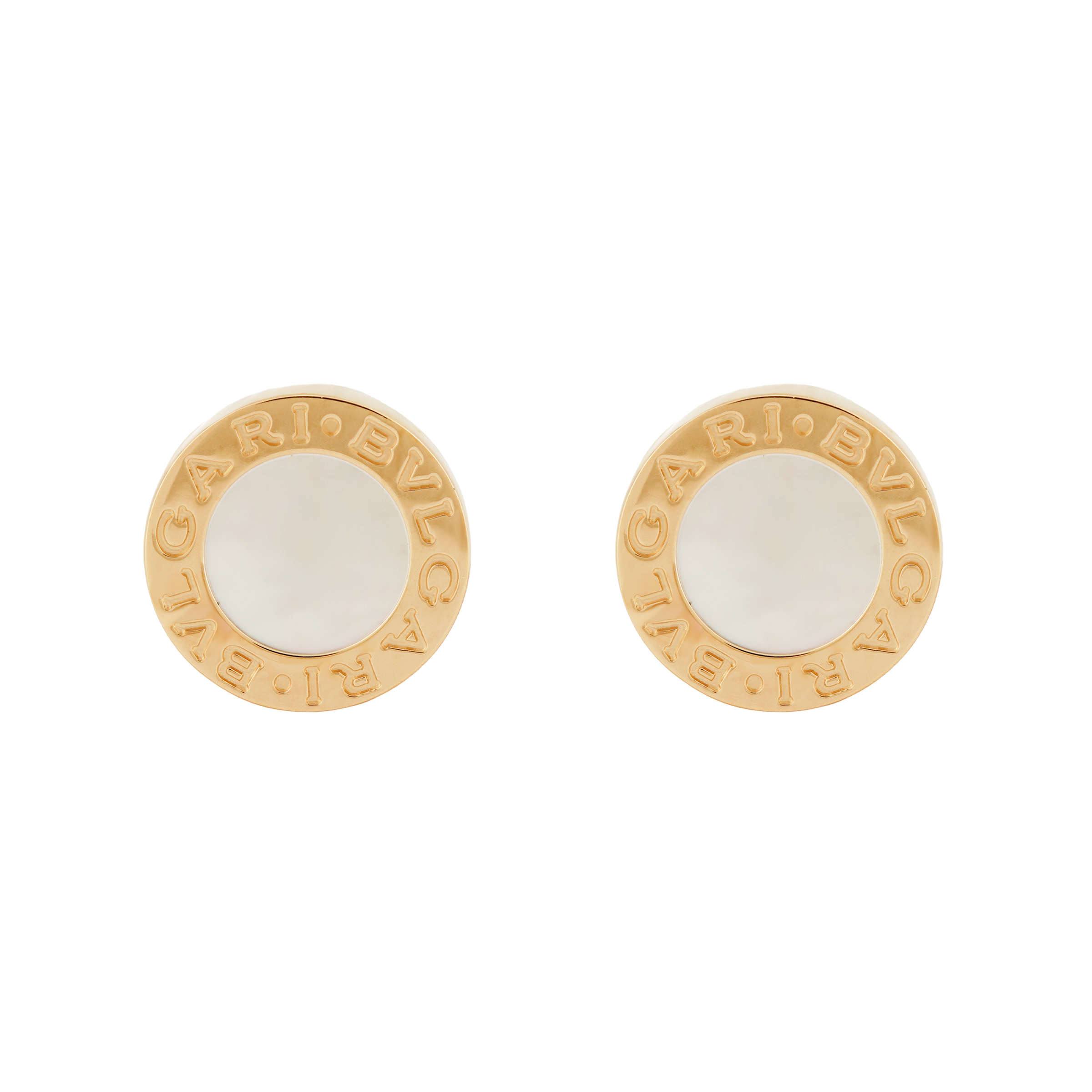 BVLGARI 18K Rose Gold Round Mother-of-Pearl Stud Earrings Unisex Couple Design 354732