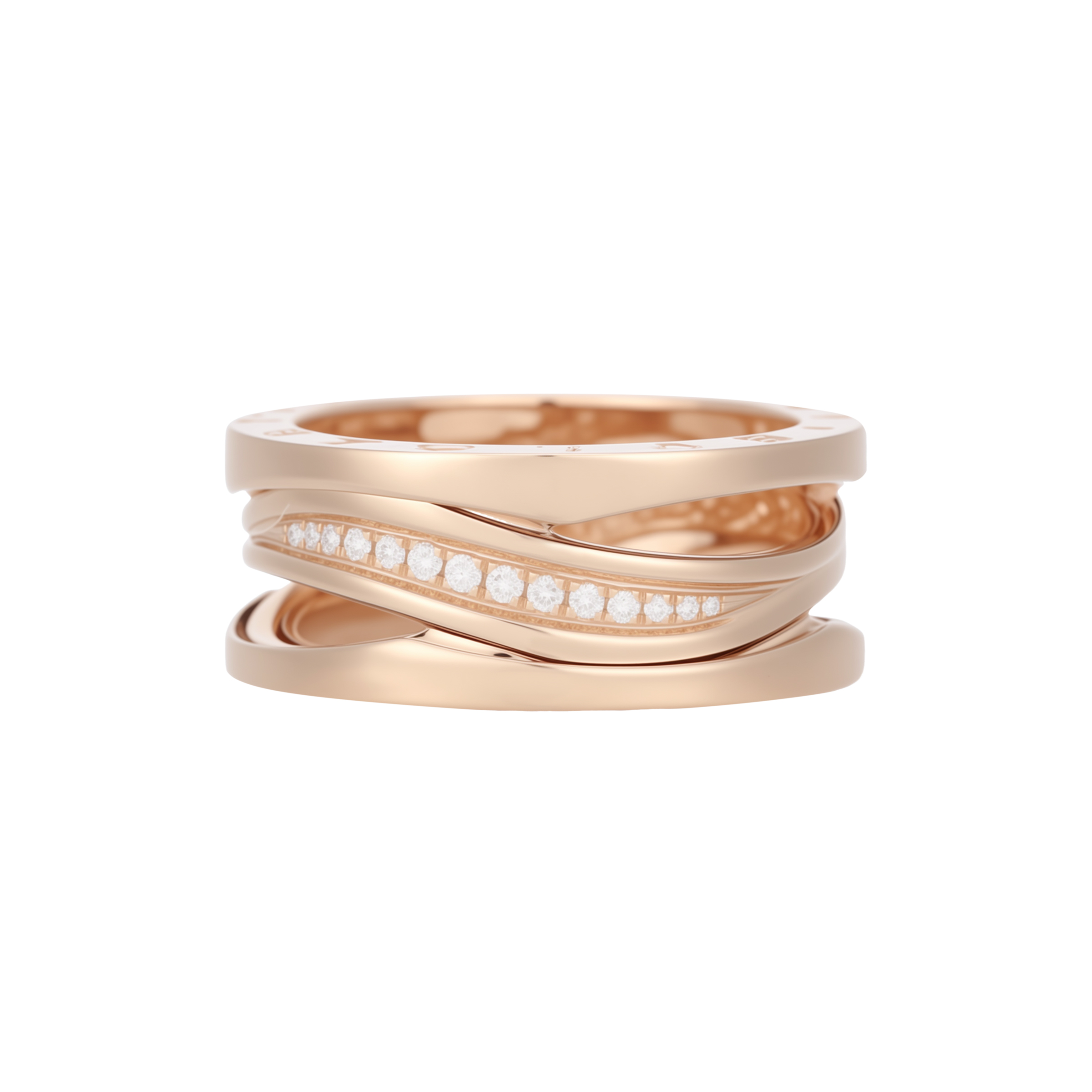 BVLGARI B.Zero1 18K Rose Gold Narrow Diamond Ring Unisex Couples Jewelry. AN858365
