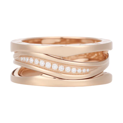 BVLGARI B.Zero1 18K Rose Gold Narrow Diamond Ring Unisex Couples Jewelry. AN858365