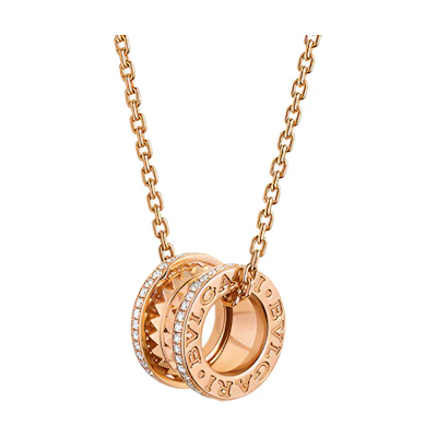BVLGARI B.ZERO1 18K Rose Gold Necklace with Diamonds Unisex Couples Style. 360248