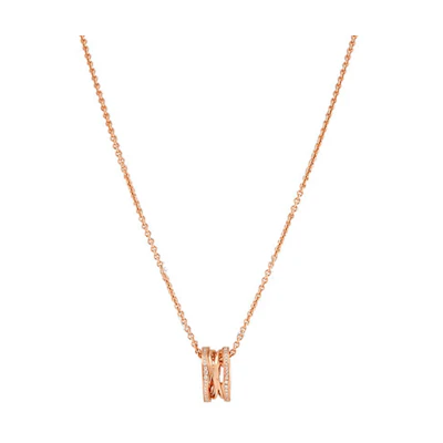 BVLGARI B.ZERO1 18K Rose Gold Necklace with Diamond Spiral Design Unisex 354195