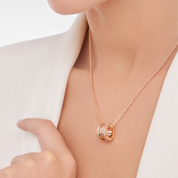 BVLGARI B.ZERO1 18K Rose Gold Necklace with Diamonds Unisex Couples Style. 360248 圖 6