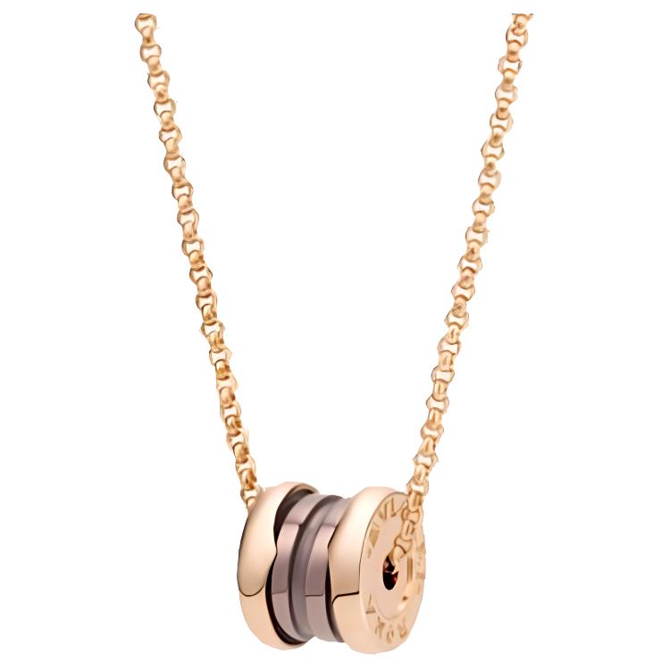BVLGARI B.ZERO1 18k Rose Gold Spiral Ceramic Necklace Unisex Couple Design. CL857876-353004