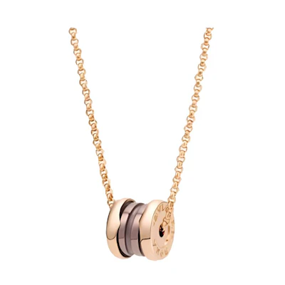BVLGARI B.ZERO1 18k Rose Gold Spiral Ceramic Necklace Unisex Couple Design. CL857876-353004