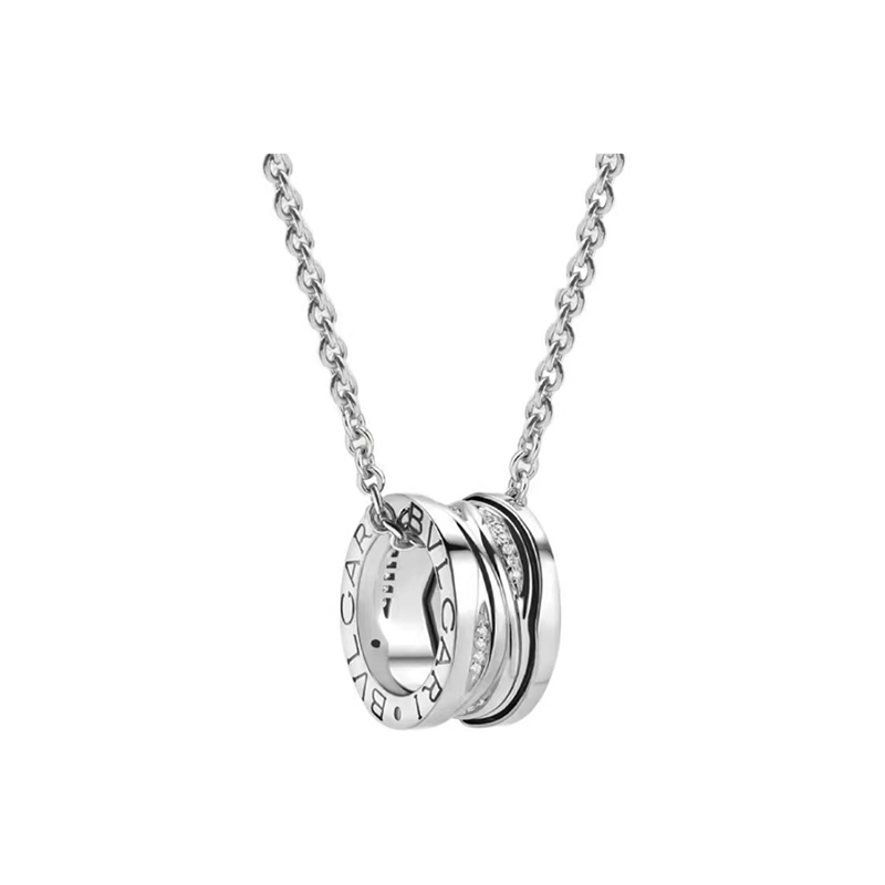 BVLGARI B.ZERO1 18K White Gold Necklace with Diamonds Unisex Silver. 355061