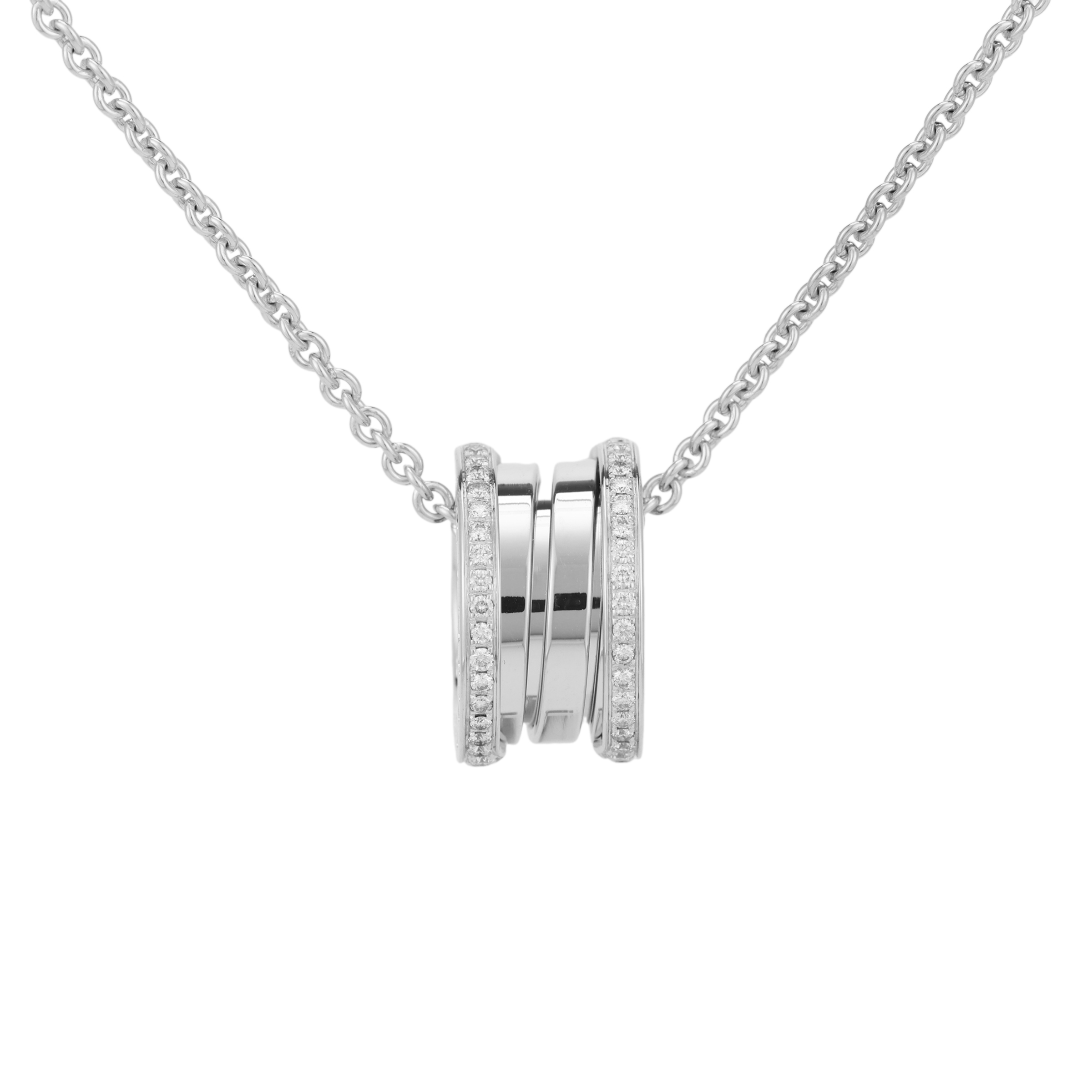 BVLGARI B.ZERO1 18K White Gold Triple Band Necklace with Diamonds Unisex. 350054