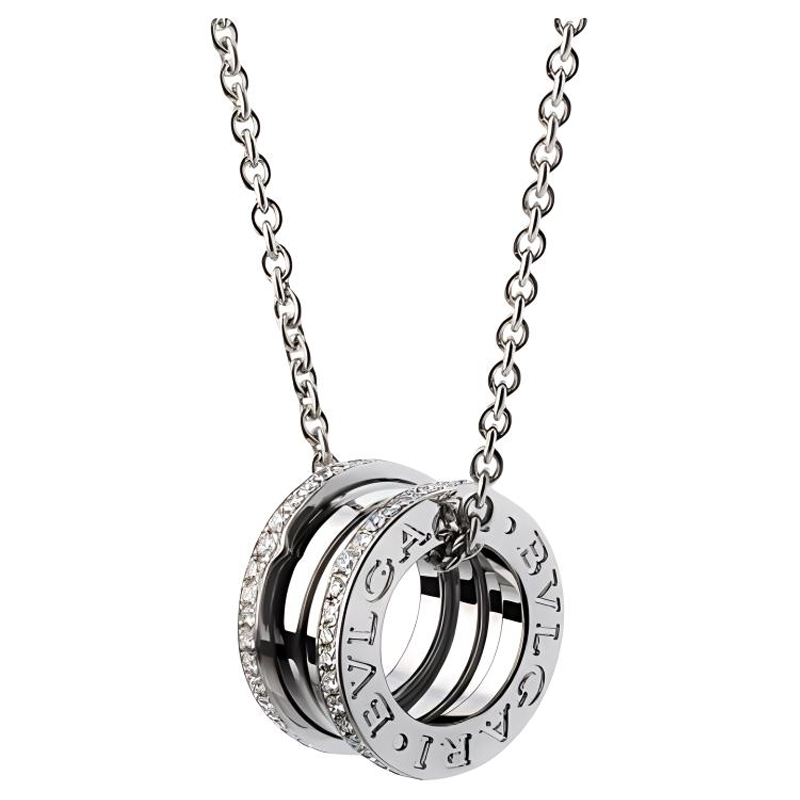 BVLGARI B.ZERO1 18K White Gold Triple Band Necklace with Diamonds Unisex. 350054 圖 2