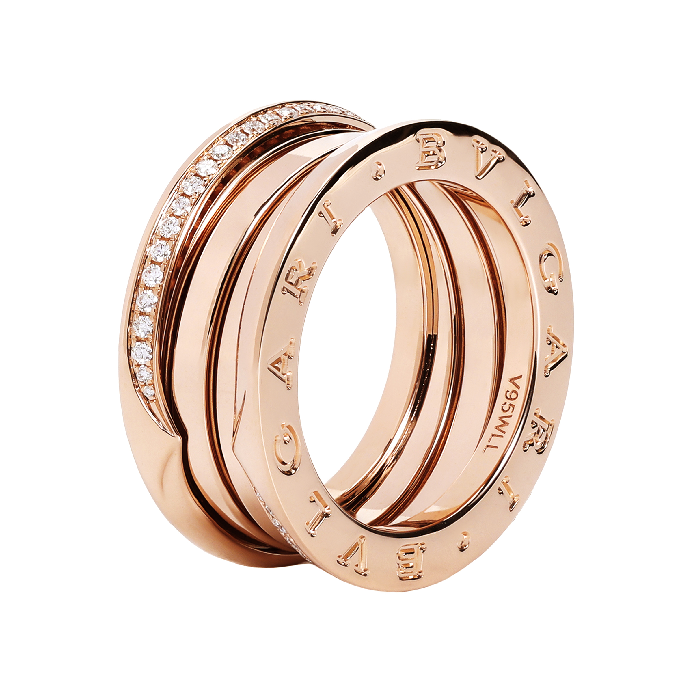 BVLGARI B.ZERO1 3-Band Diamond 18K Rose Gold Ring Unisex Couple Design AN859412