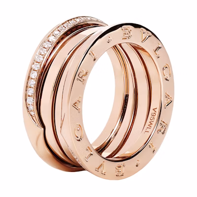 BVLGARI B.ZERO1 3-Band Diamond 18K Rose Gold Ring Unisex Couple Design AN859412
