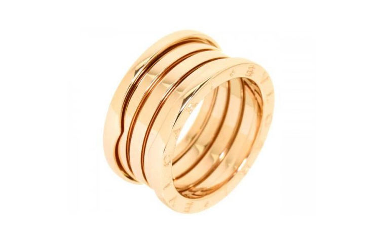 Shop BVLGARI B.ZERO1 四圈 18K 玫瑰金戒指 男女對戒設計 玫瑰金色 AN856732