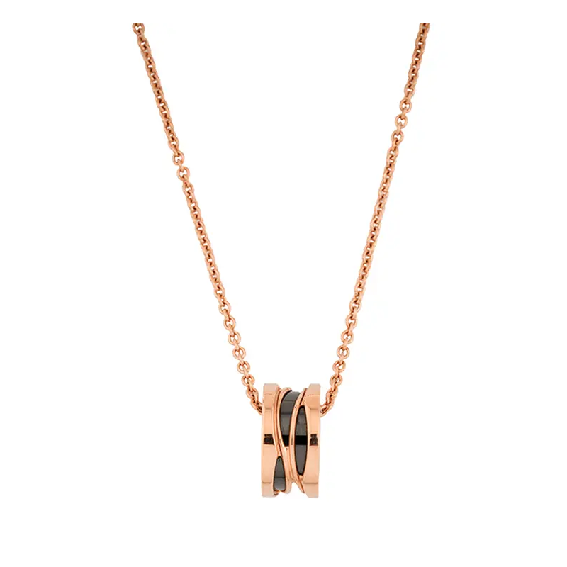 BVLGARI B.ZERO1 Black Ceramic 18k Rose Gold Necklace Unisex Couple Jewelry. CL858532-356118
