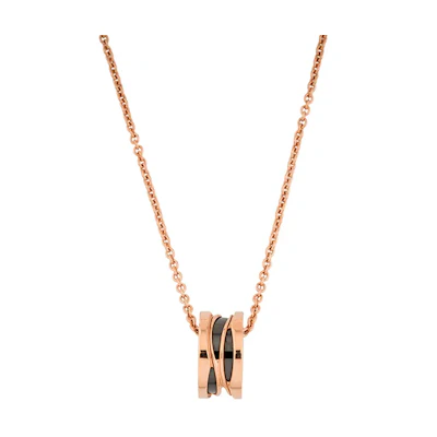 BVLGARI B.ZERO1 Black Ceramic 18k Rose Gold Necklace Unisex Couple Jewelry. CL858532-356118