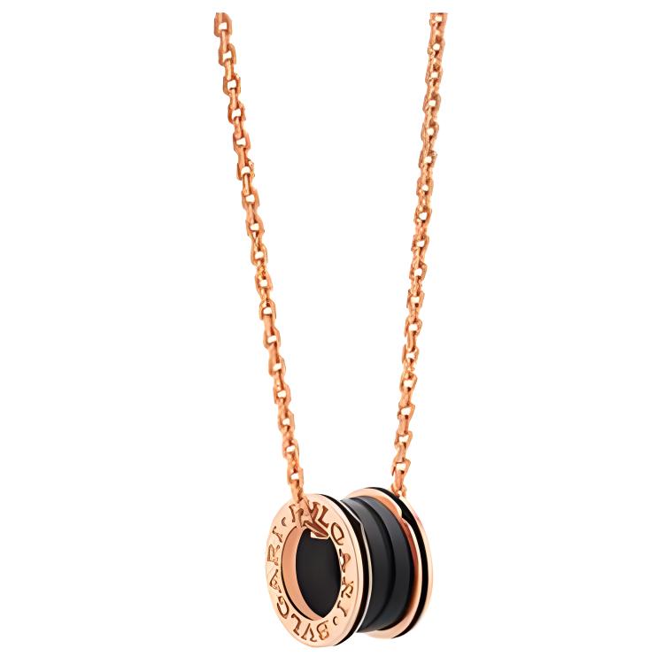 BVLGARI B.ZERO1 Black Ceramic 18K Rose Gold Unisex Couple Necklace. CL859005-358050