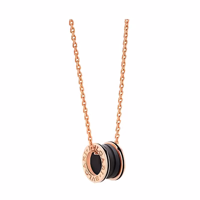 BVLGARI B.ZERO1 Black Ceramic 18K Rose Gold Unisex Couple Necklace. CL859005-358050