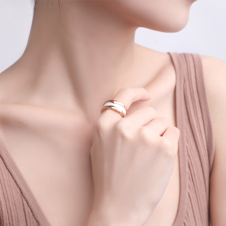 Sizing BVLGARI B.ZERO1 陶瓷窄版18K玫瑰金情侶對戒 中性款戒指 AN855964