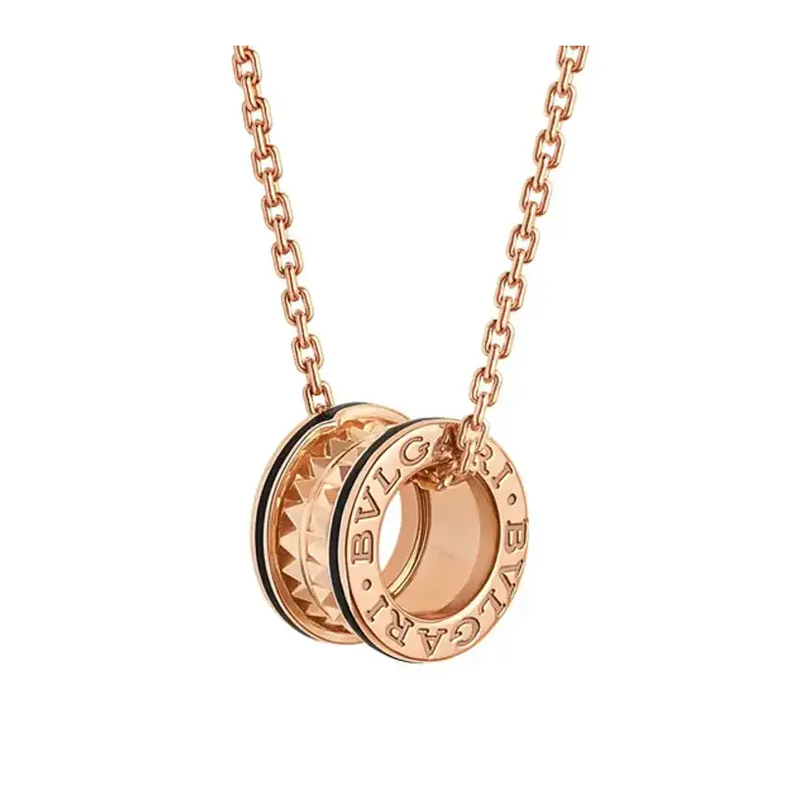 BVLGARI B.ZERO1 Engraved 18k Rose Gold Necklace Unisex Couples Jewelry. 358054