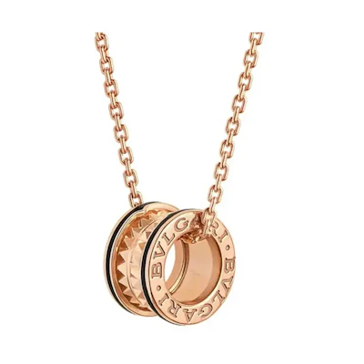 BVLGARI B.ZERO1 Engraved 18k Rose Gold Necklace Unisex Couples Jewelry. 358054