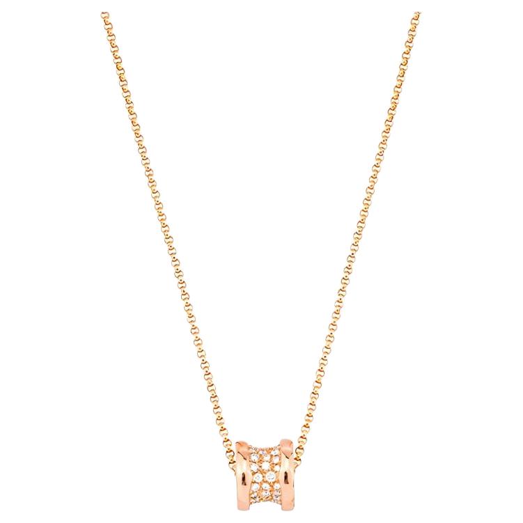 BVLGARI B.ZERO1 Full Diamond 18K Rose Gold Necklace Unisex Couple Rose Gold. CL857518-351116