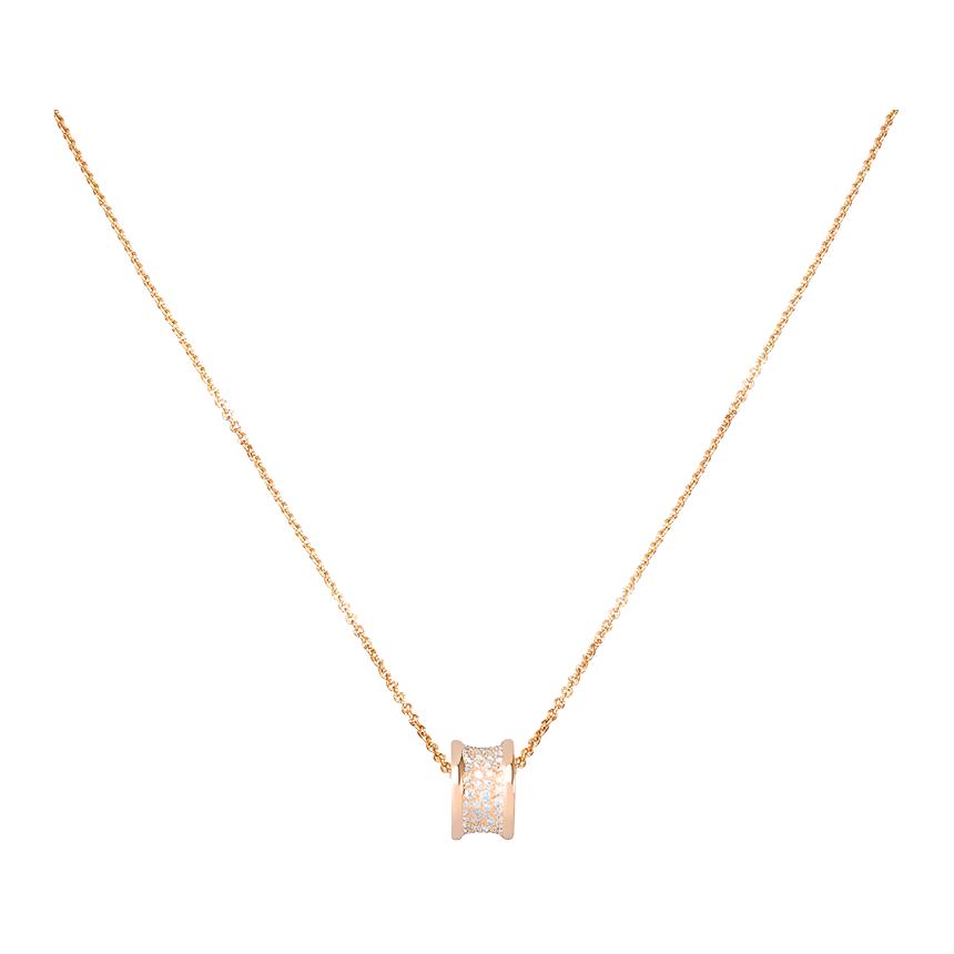 BVLGARI B.ZERO1 Full Diamond 18K Rose Gold Necklace Unisex Couple Design CL856300-348035