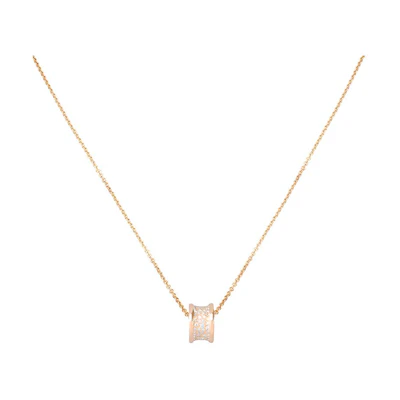 BVLGARI B.ZERO1 Full Diamond 18K Rose Gold Necklace Unisex Couple Design CL856300-348035